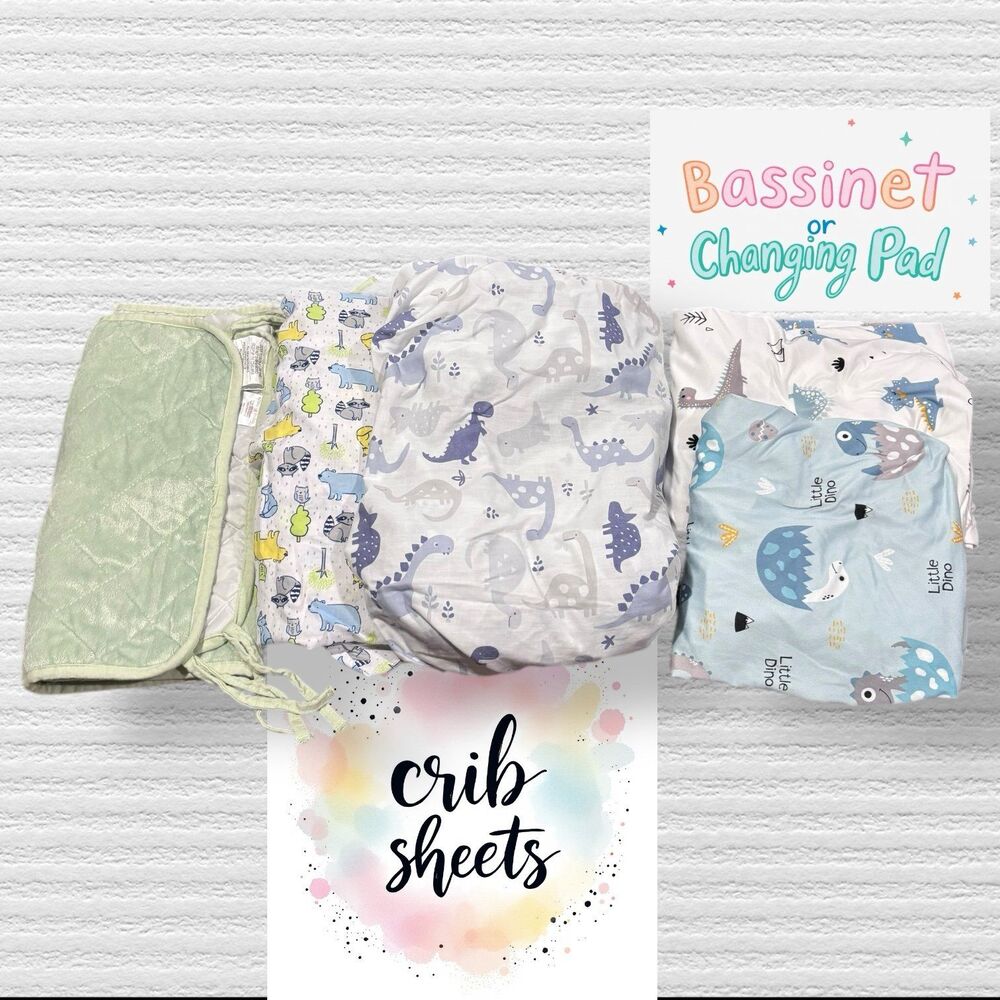 Dinosaur Forest Animal Blue Green Baby Bed Lot Crib Sheets Changing Pad Cover
